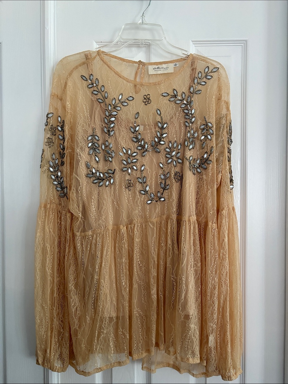 La Bellum Hillary Scott sheer boho romantic chic lace peasant blouse Womens XL